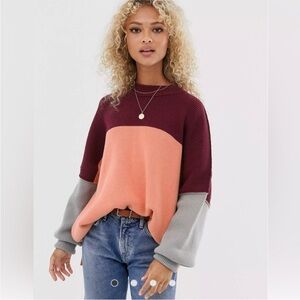 Free People Easy Street Colorblock Slouchy Sweater Burgundy Peach Gray size S